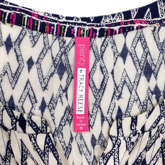 Plenty By Tracy Reese 3/4 Sleeve Multicolor Geometric Print Top Womens Medium - Picture 7 of 8